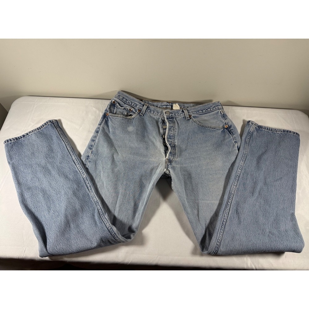 Vintage 90s Levis 501 Original Fit Jeans Mens 38x34 Light Wash Denim Button Fly
